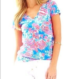 lilly pulitzer bay blue pop pop michele v neck top